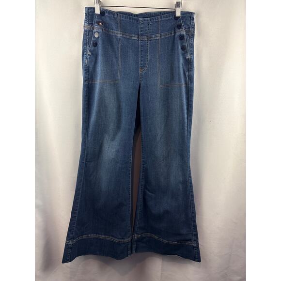 Chico's Denim - Women’s Chico’s Size 10 Dark Blue Wide Leg Jeans w/ Button Detail